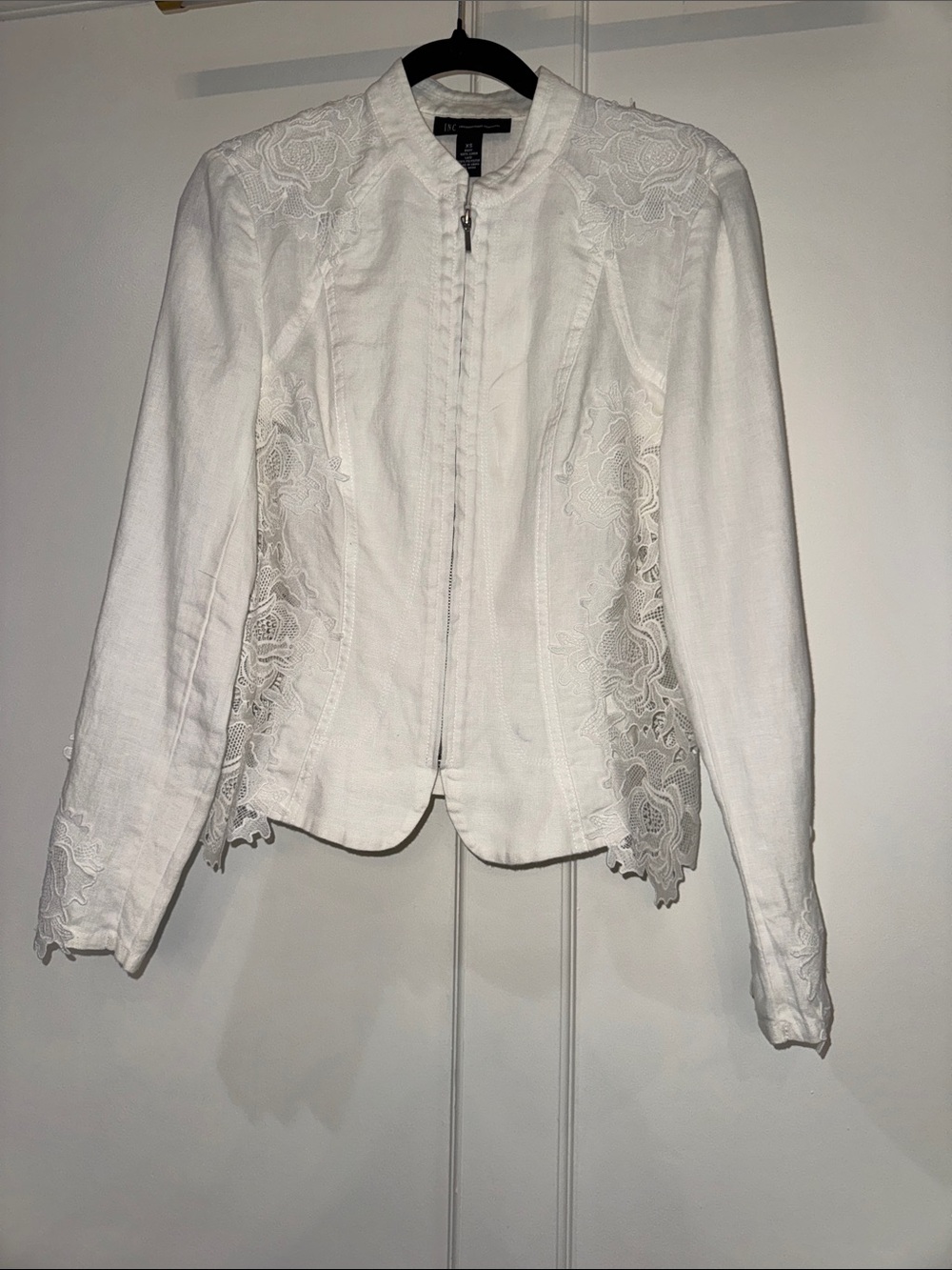 INC International Concepts White Lace-Trim Zip Jacket